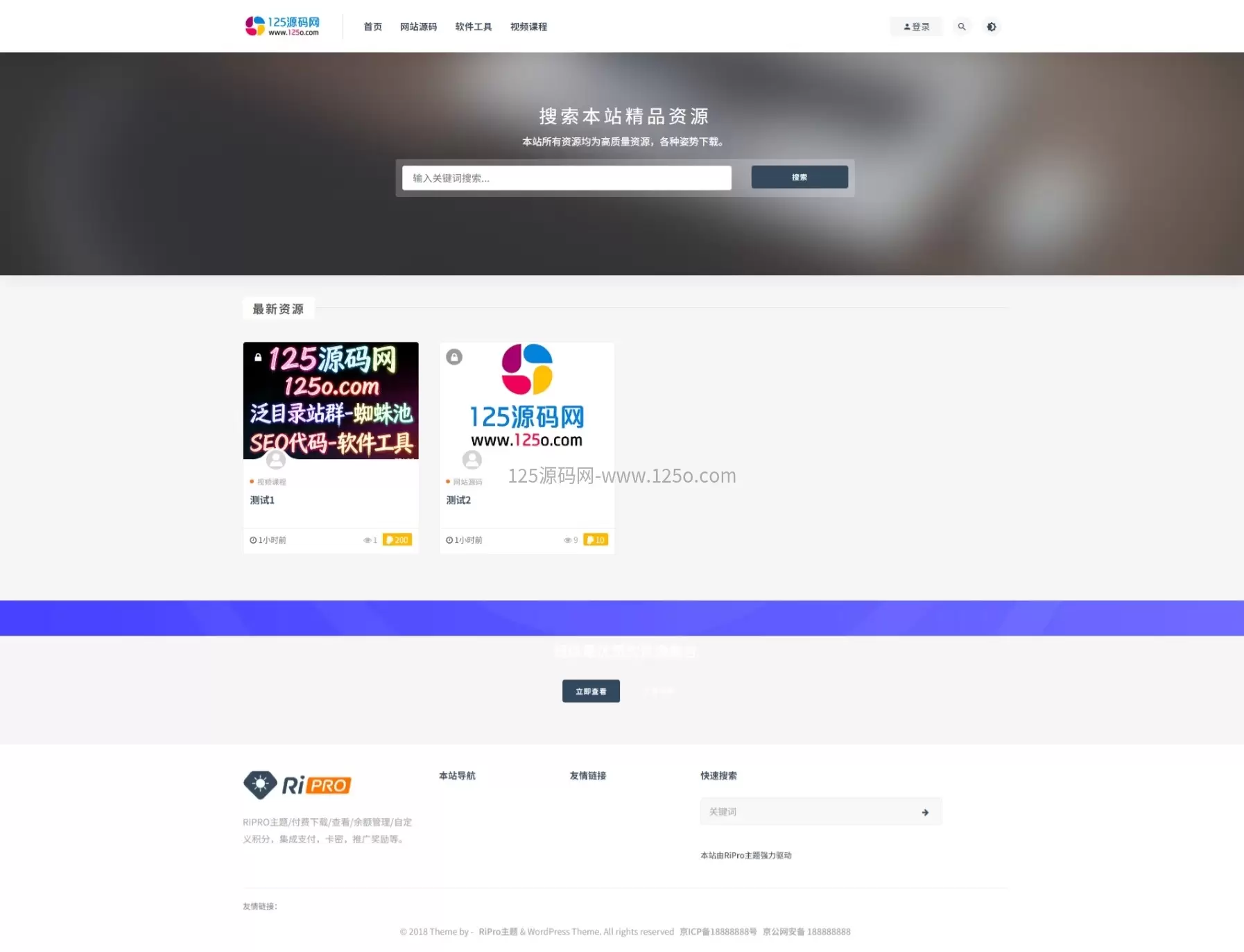 wordpress主题-RiPro主题V8.1开心版-带教程-125源码网
